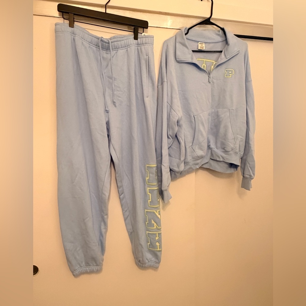 PINK Victoria’s Secret Light Blue Fleece Set Size L/G NWT